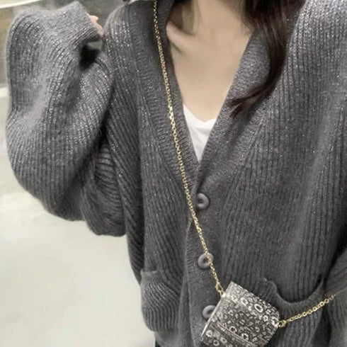 ぽわ袖もこもこくすみニット